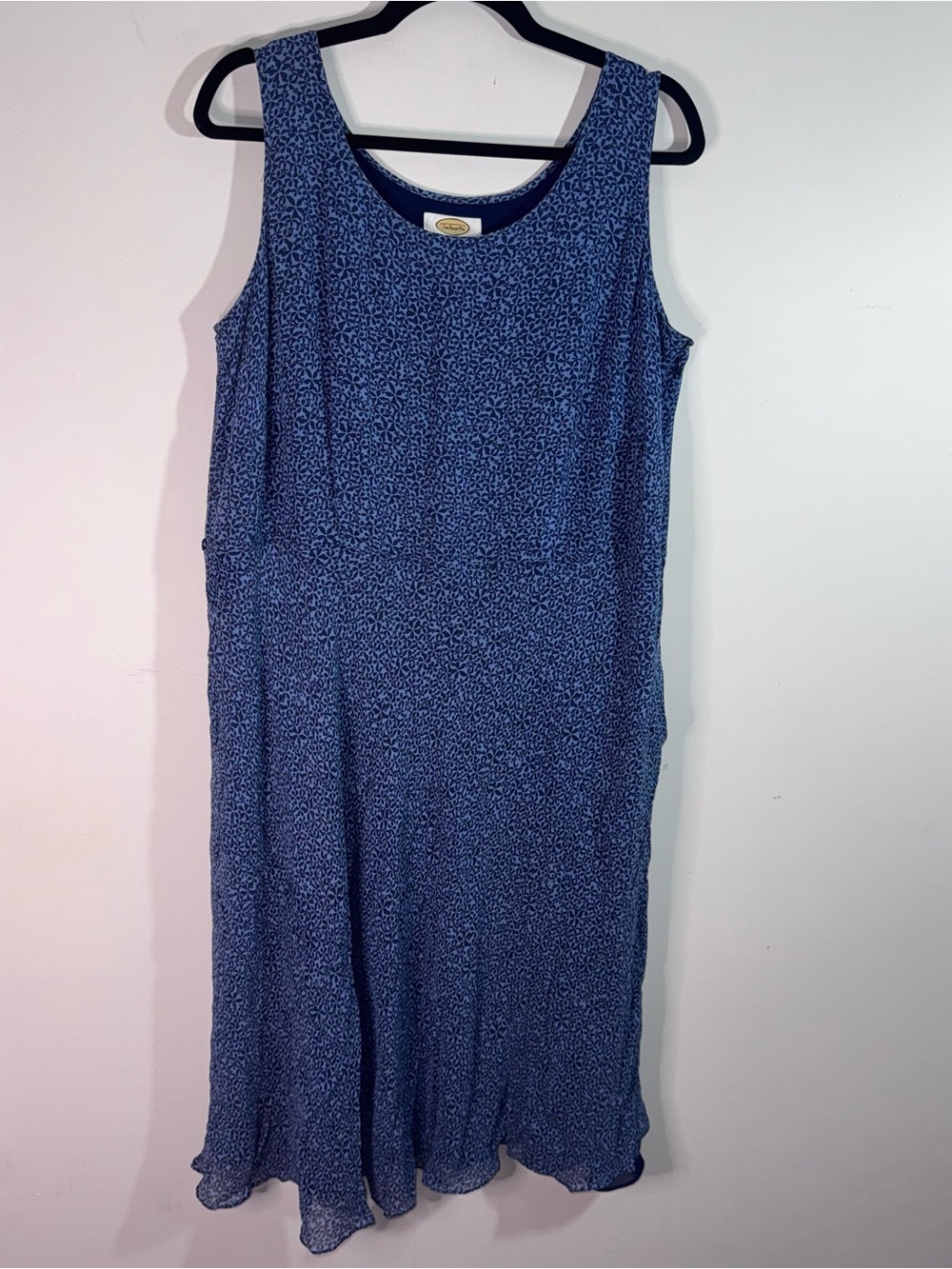 Talbots Woman Pure Silk Blue Floral Midi Dress Size 14W Sleeveless
